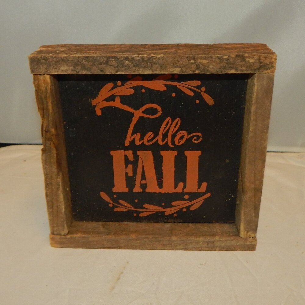 🍁 "Hello Fall" Rustic Chunky Framed Wood Sign - Picture 2 of 3